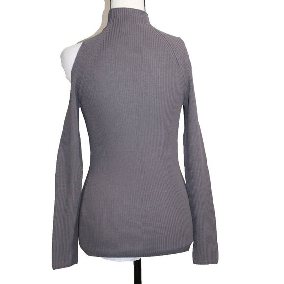 Wilfred Aritzia Chunky Knit Sweater Mock Neck Shoulder Cut Out Gray Medium - Picture 2 of 5
